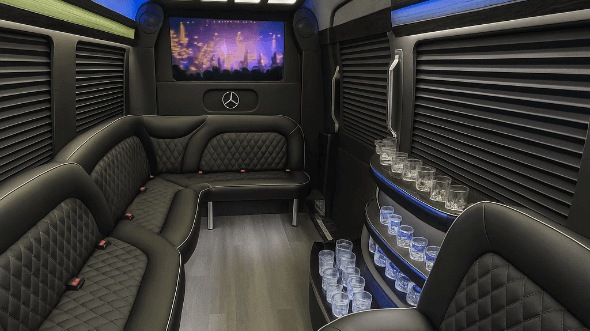 Interior of Topeka Party Bus Company's 14 Passenger Sprinter Limousine in Shawnee