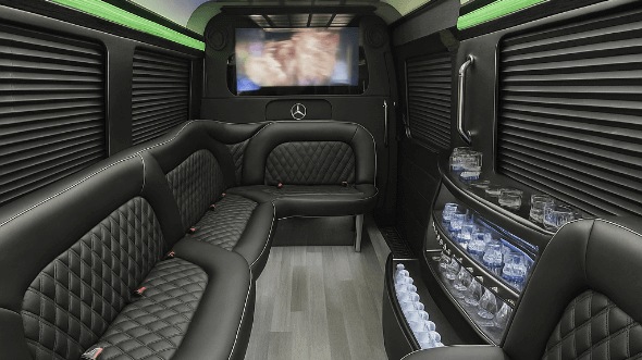 Interior of Topeka Party Bus Company's 14 Passenger Sprinter Limousine in St. Joseph