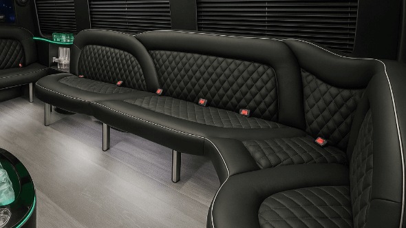 Interior of Topeka Party Bus Company's 15 Passenger Party Bus in Lenexa