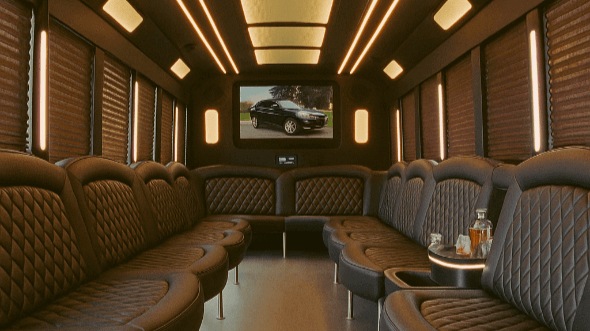 Interior of Topeka Party Bus Company's 20 Passenger Party Bus in Lenexa