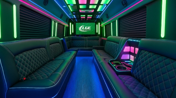 Interior of Topeka Party Bus Company's 25 Passenger Party Bus in Kansas City