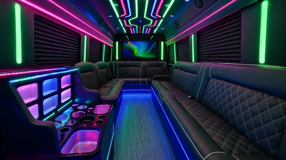 Interior of Topeka Party Bus Company's 40 Passenger Party Bus in Olathe