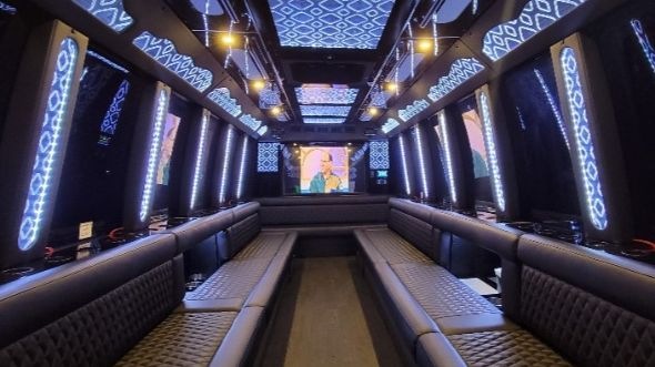 Interior of Topeka Party Bus Company's 50 Passenger Party Bus in Manhattan