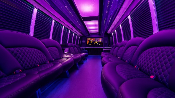 Interior of Topeka Party Bus Company's 50 Passenger Party Bus in Olathe